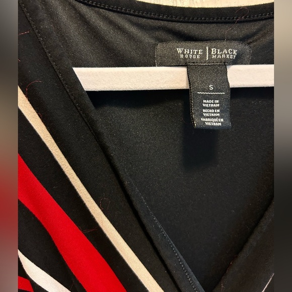 ❣️White House Black Market Black and Red Sleeveless Striped Wrap Maxi Dress - Picture 3 of 11